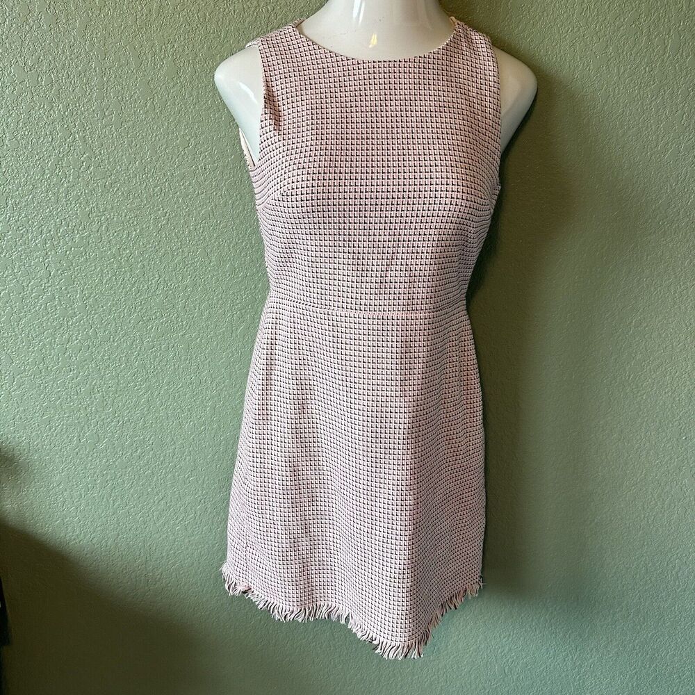 Ann Taylor Loft NEW Tweed Jacquard Fringe Hem Dress Pink Printed Small Petite